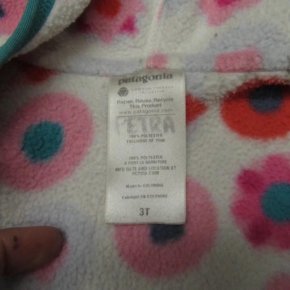 Patagonia Jacket Toddler 3T‎ White Pink Baby Synchilla Fleece Geometric Full Zip